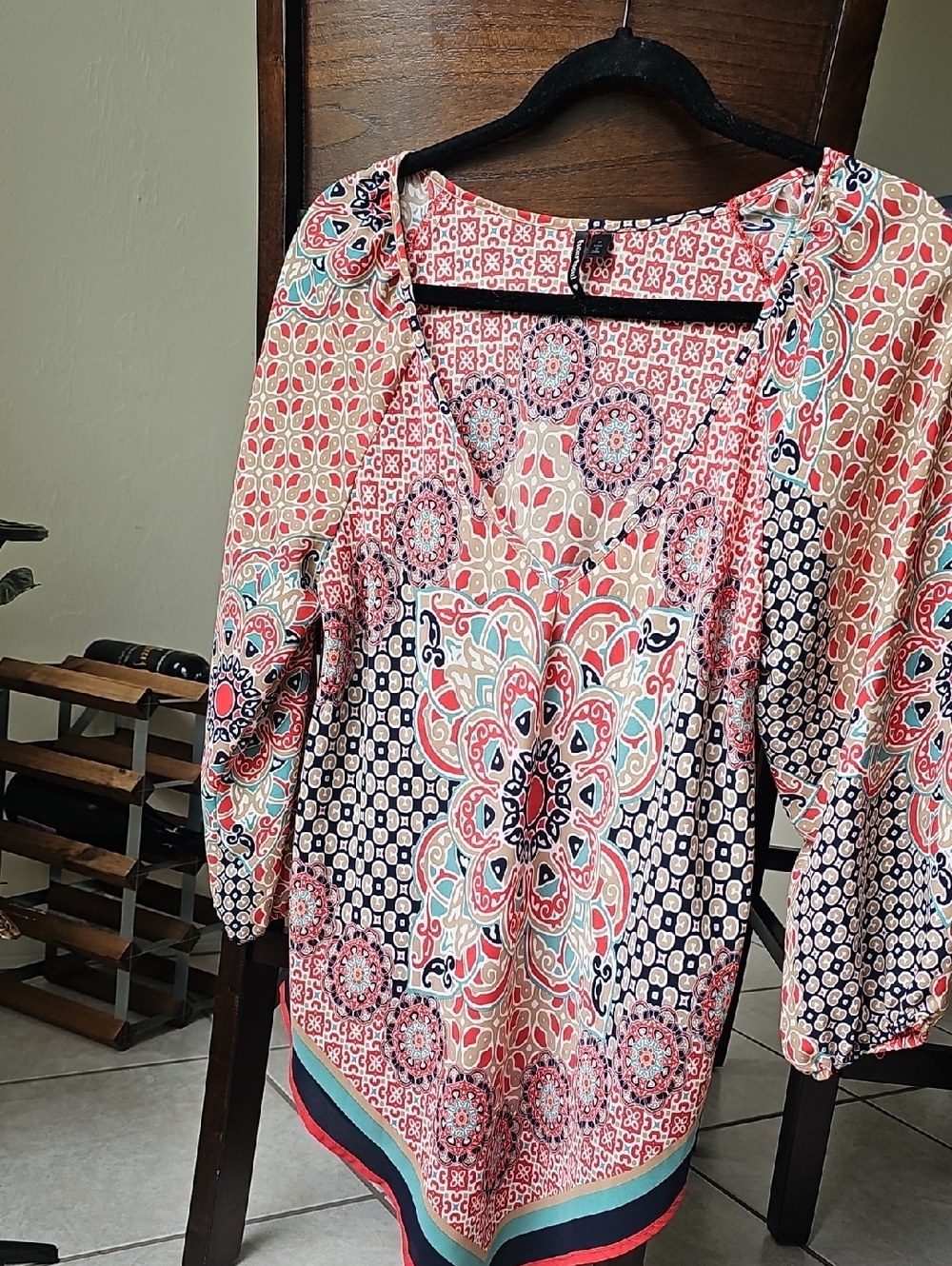 HeartSoul Coral Multi-Print V-Neck Boho Blouse
